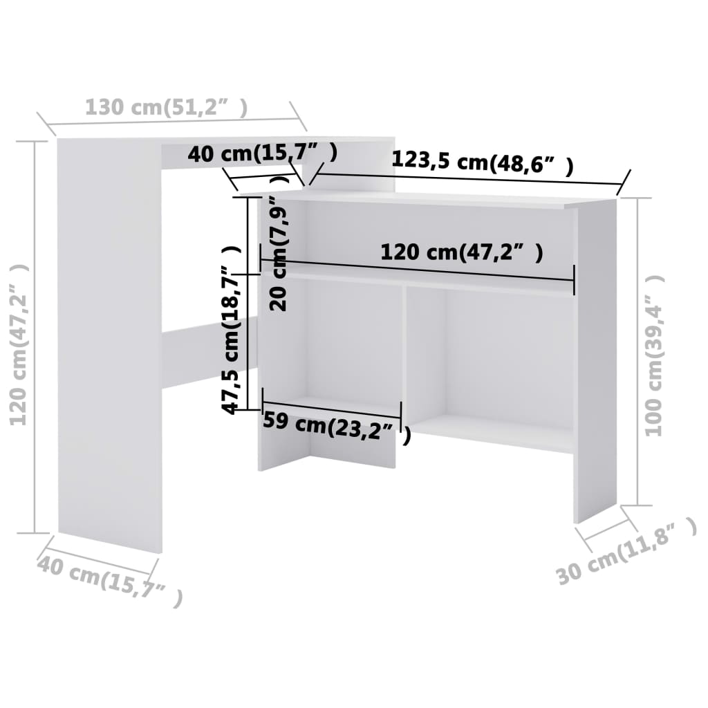 Bartafel Met 2 Tafelbladen 30X40X20 Cm Wit