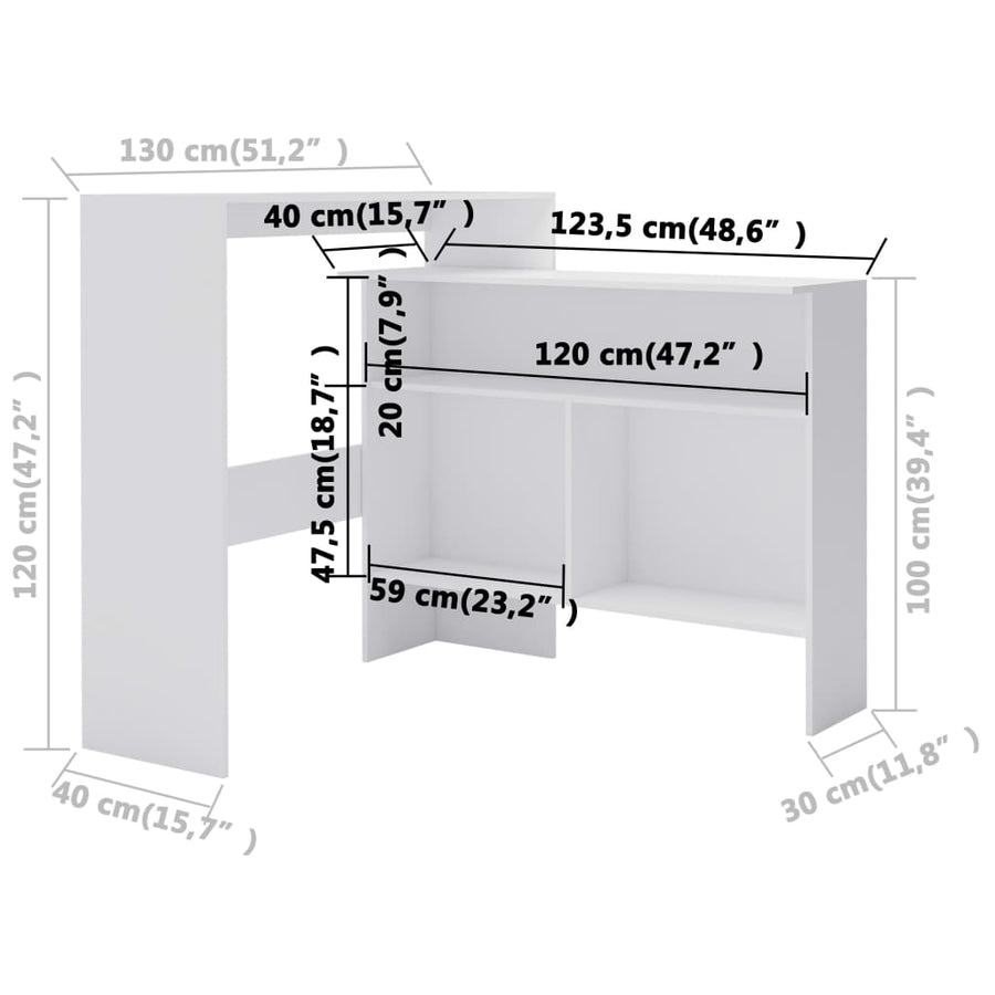 Bartafel Met 2 Tafelbladen 30X40X20 Cm Wit