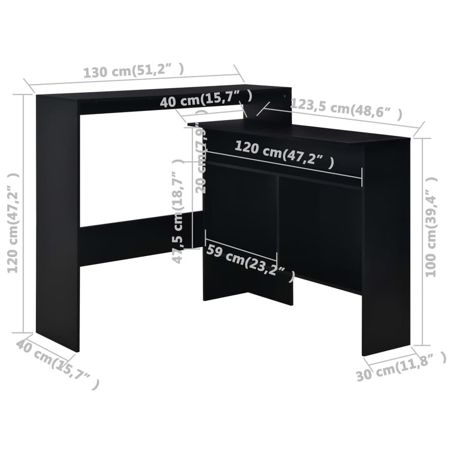 Bartafel Met 2 Tafelbladen 30X40X20 Cm Zwart