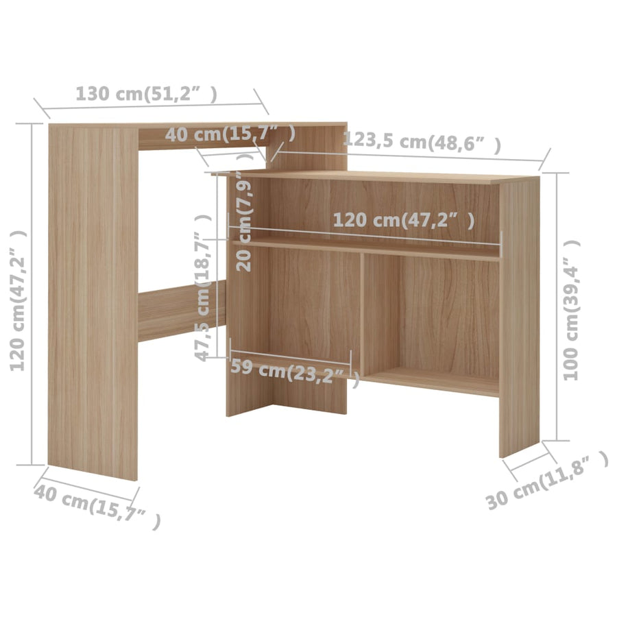Bartafel Met 2 Tafelbladen 30X40X20 Cm Kleurig Eiken