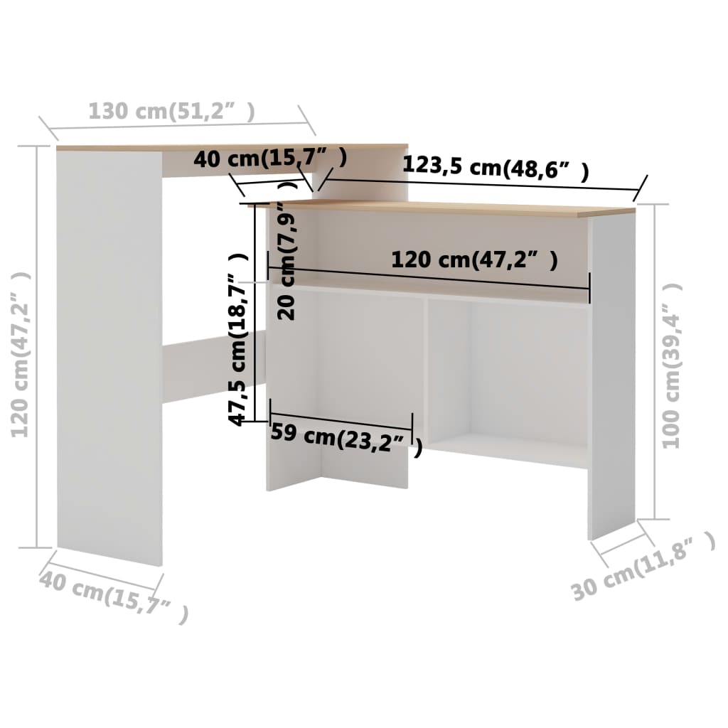 Bartafel Met 2 Tafelbladen 30X40X20 Cm En Eikenkleurig Wit en bruin
