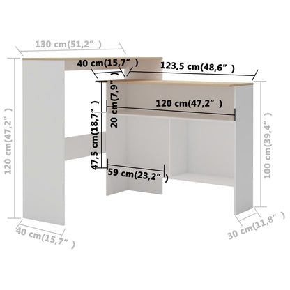 Bartafel Met 2 Tafelbladen 30X40X20 Cm En Eikenkleurig Wit en bruin
