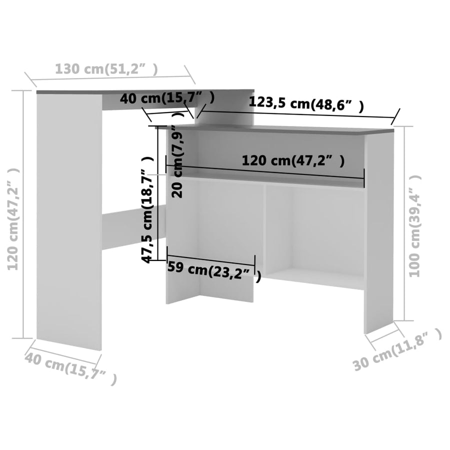 Bartafel Met 2 Tafelbladen 30X40X20 Cm Wit En Grijs