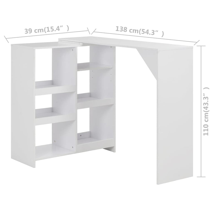 Bartafel met verplaatsbaar schap 138x39x110 cm wit Wit