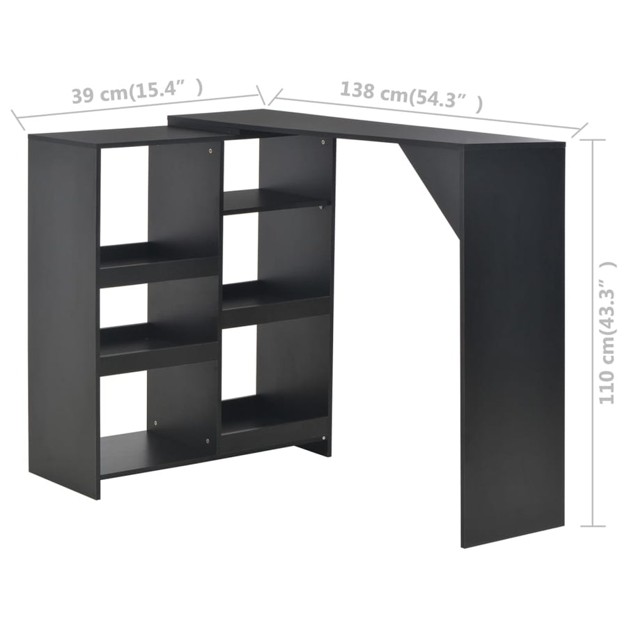 Bartafel met verplaatsbaar schap 138x39x110 cm zwart Zwart