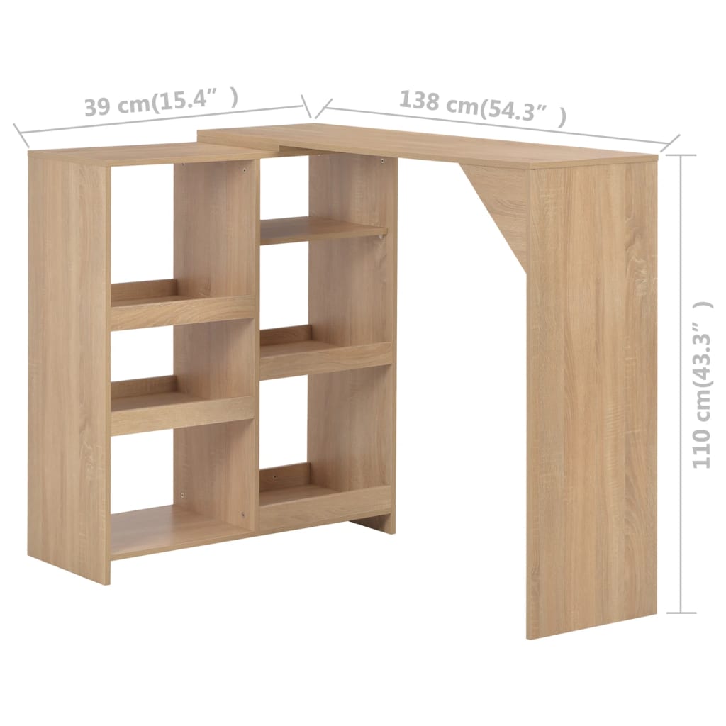 Bartafel met verplaatsbaar schap 138x39x110 cm eikenkleurig Eiken