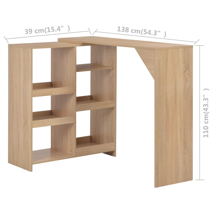Bartafel met verplaatsbaar schap 138x39x110 cm eikenkleurig Eiken
