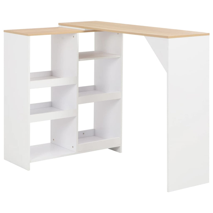 Bartafel met verplaatsbaar schap 138x39x110 cm wit Wit en bruin
