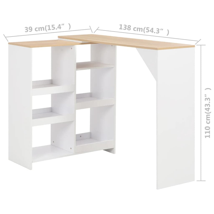 Bartafel met verplaatsbaar schap 138x39x110 cm wit Wit en bruin