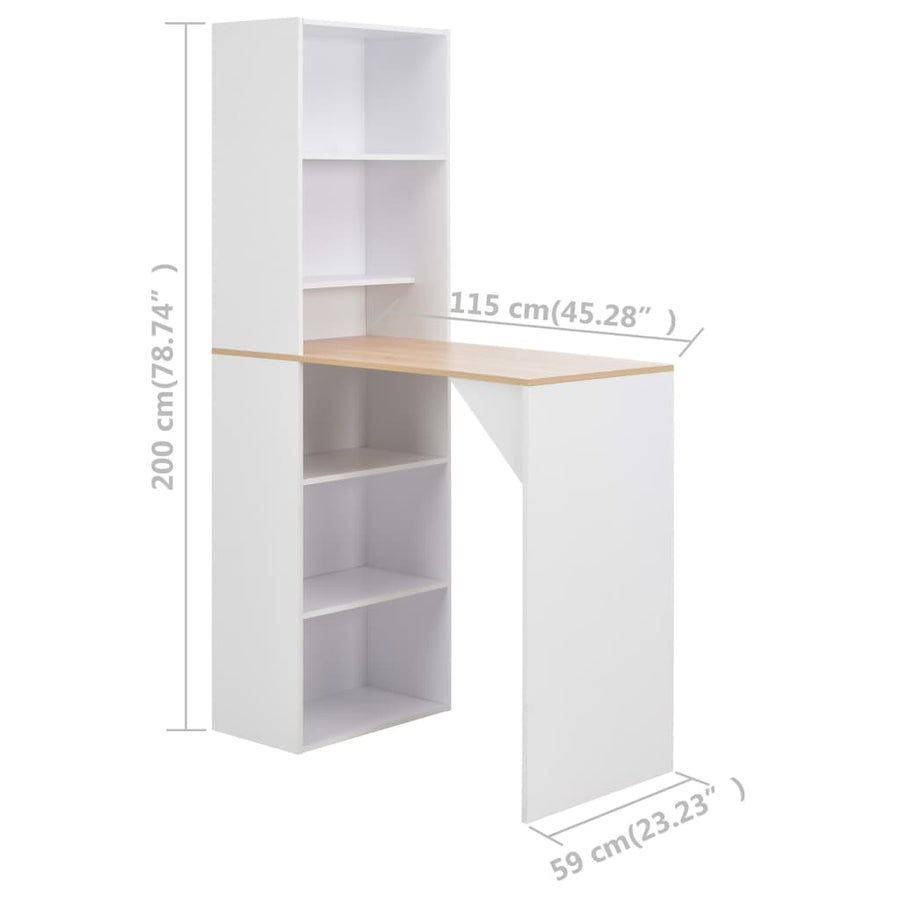 Bartafel met kast 115x59x200 cm wit Wit en bruin