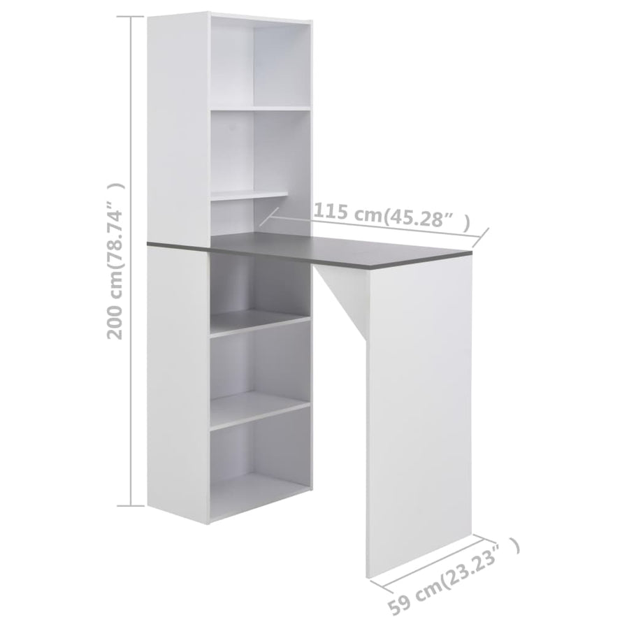 Bartafel met kast 115x59x200 cm wit Grijs
