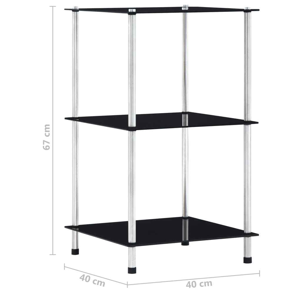 Kastje 3-Laags 40X40X Gehard Glas 67 cm Zwart