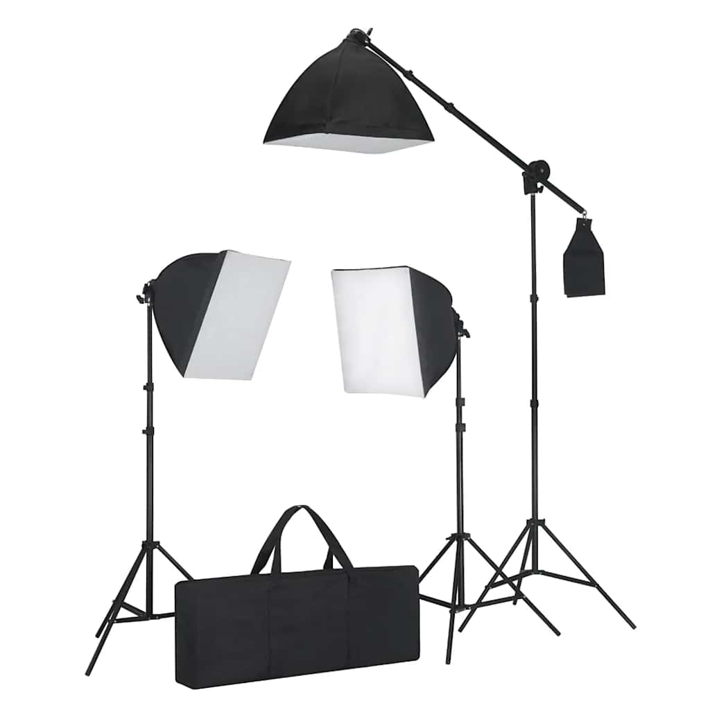 Verlichtingsset Met 3 Fotolampen Met Statief En Softbox Lichtbruin