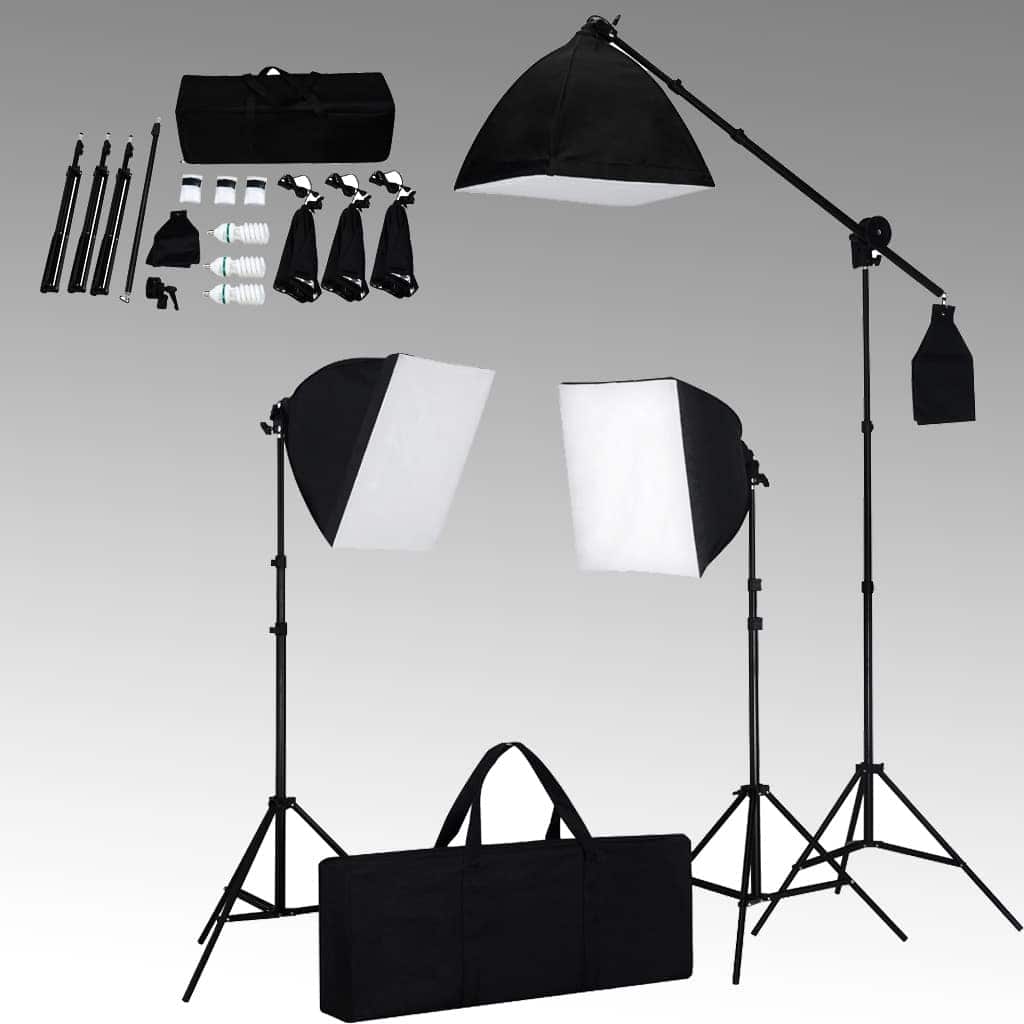Verlichtingsset Met 3 Fotolampen Met Statief En Softbox Lichtbruin