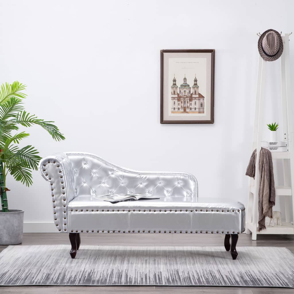 Chaise longue kunstleer zilverkleurig