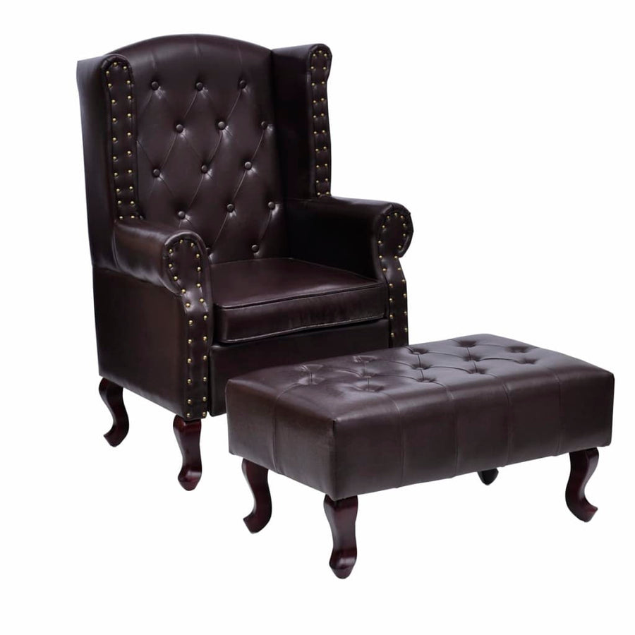 Fauteuil Met Voetenbankje Kunstleer Donkerbruin