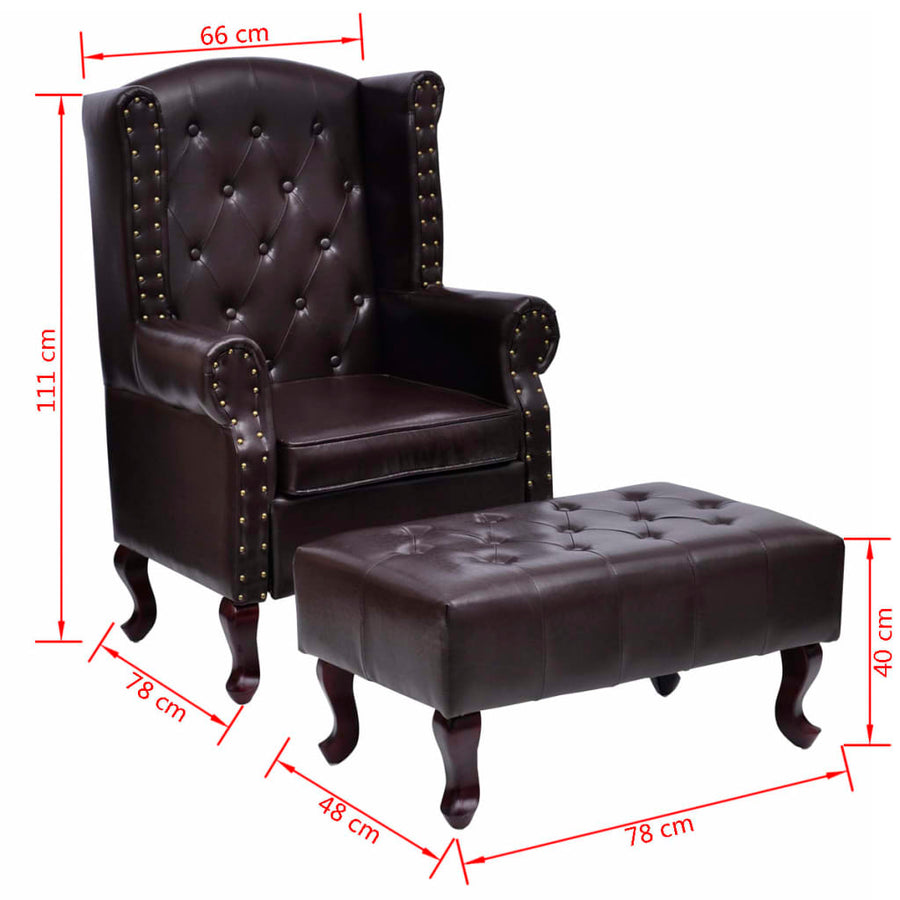 Fauteuil Met Voetenbankje Kunstleer Donkerbruin