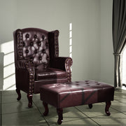 Fauteuil met voetenbankje kunstleer antiekbruin