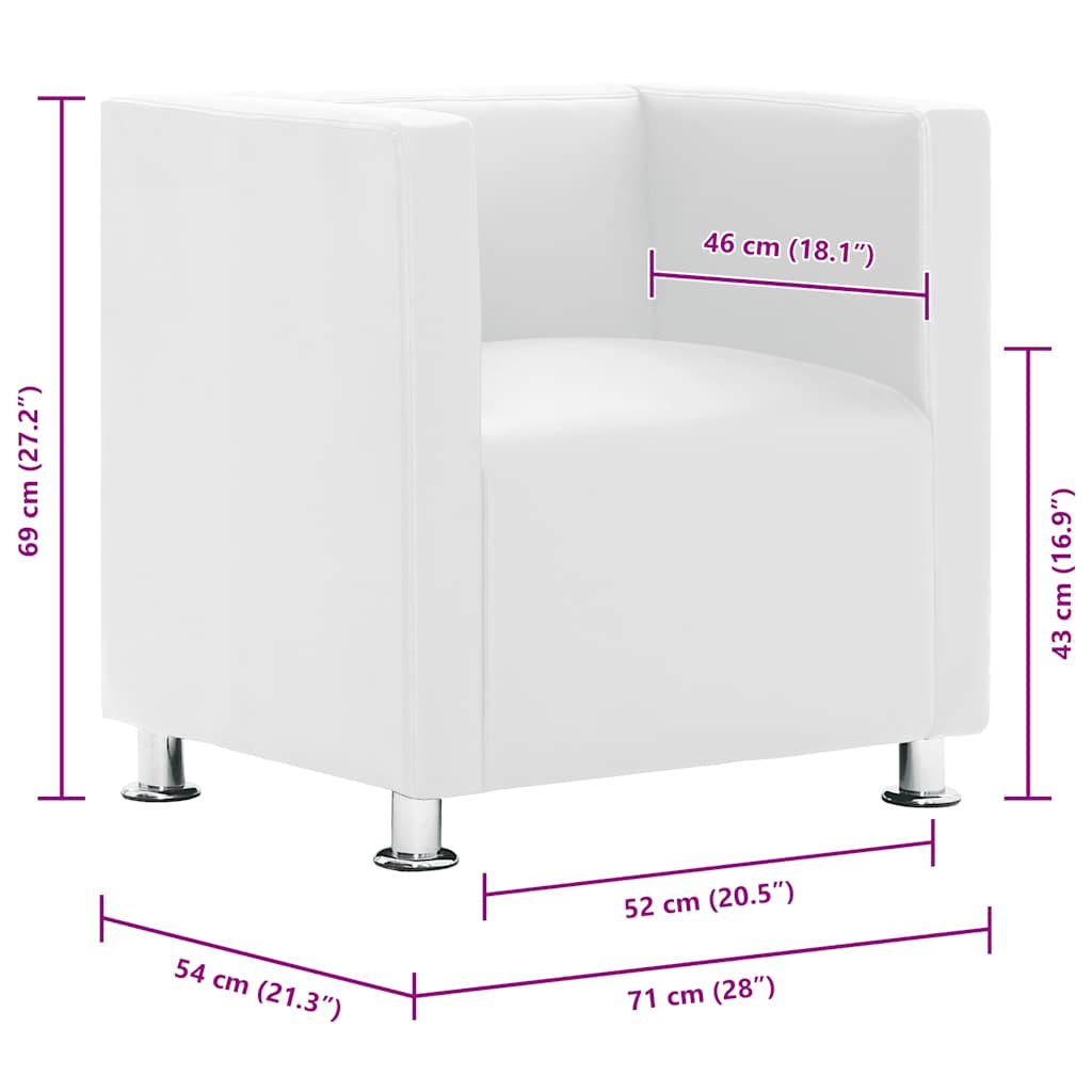 Fauteuil Kubus Kunstleer Wit