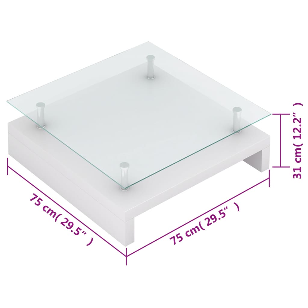 Salontafel met glazen tafelblad wit