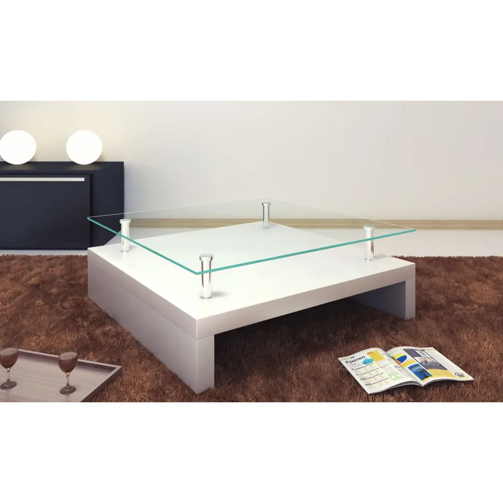 Salontafel met glazen tafelblad wit