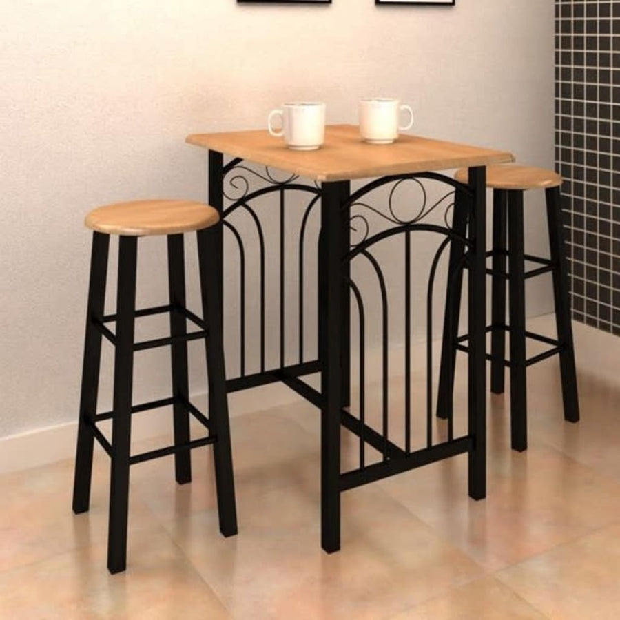 Eetset hout met zwart staal tan Zwart en tan