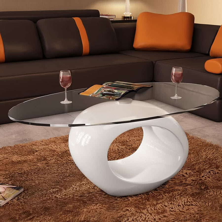 Salontafel Met Ovaal Glazen Tafelblad Hoogglans Wit