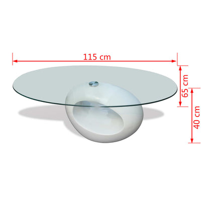 Salontafel Met Ovaal Glazen Tafelblad Hoogglans Wit