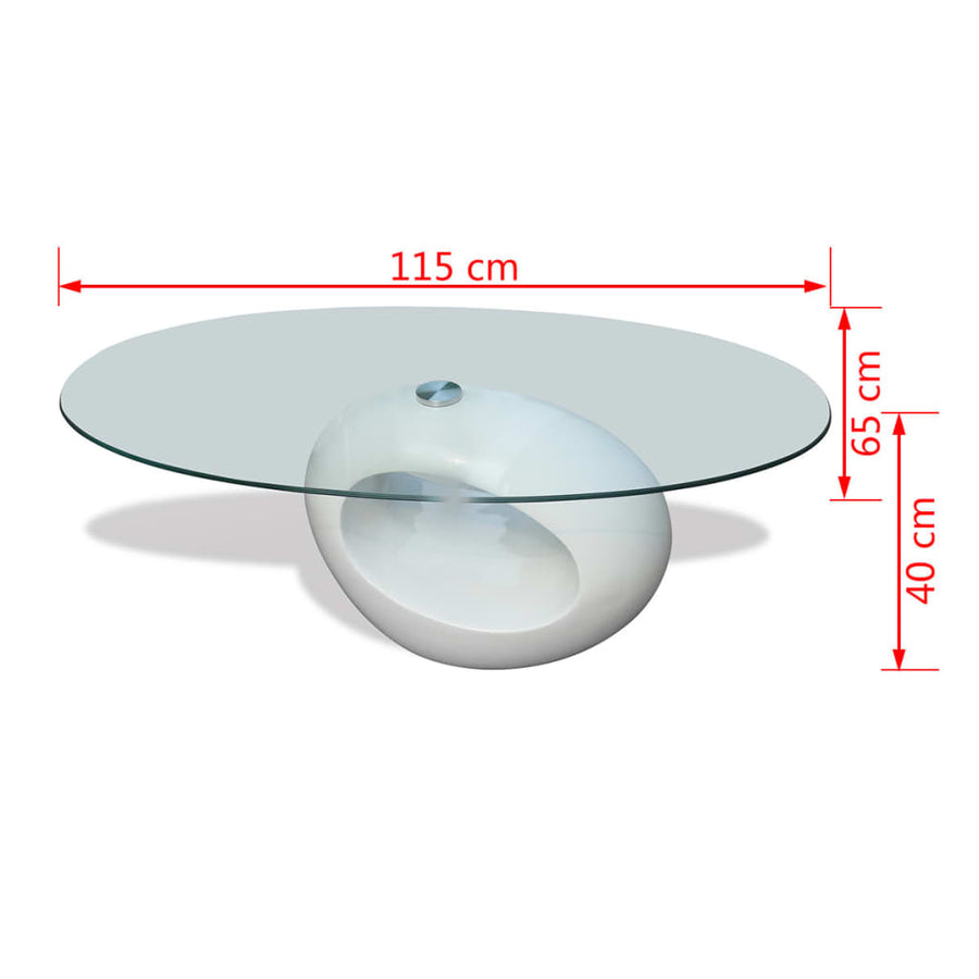 Salontafel Met Ovaal Glazen Tafelblad Hoogglans Wit