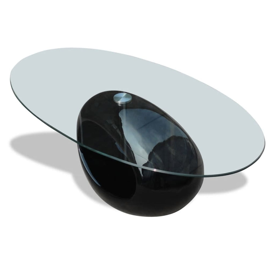 Salontafel Met Ovale Glazen Tafelblad Hoogglans Zwart