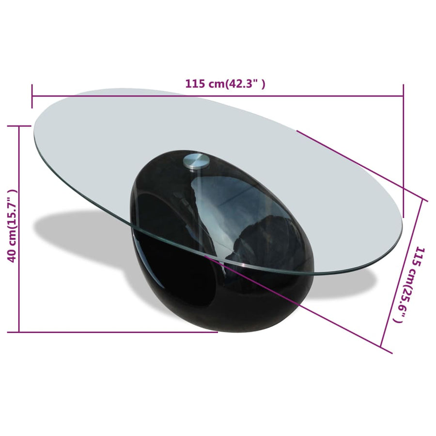 Salontafel Met Ovale Glazen Tafelblad Hoogglans Zwart