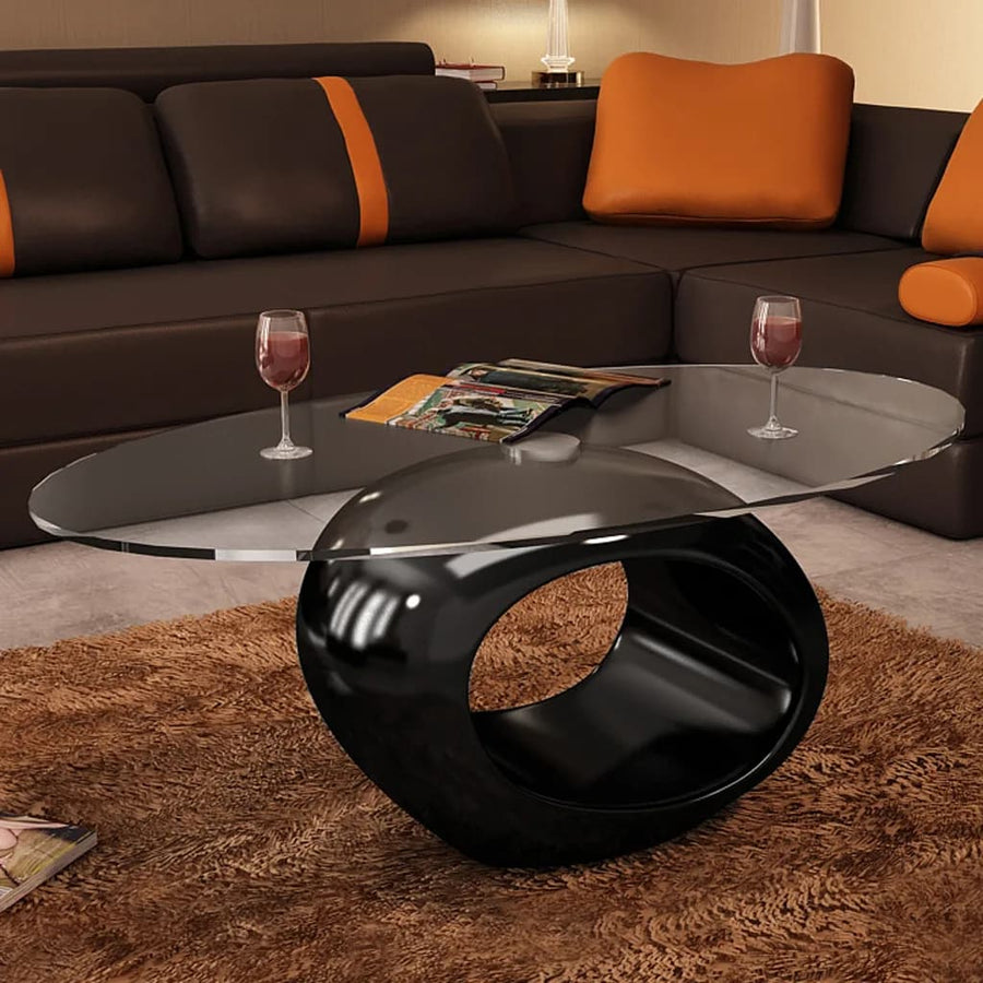 Salontafel Met Ovale Glazen Tafelblad Hoogglans Zwart