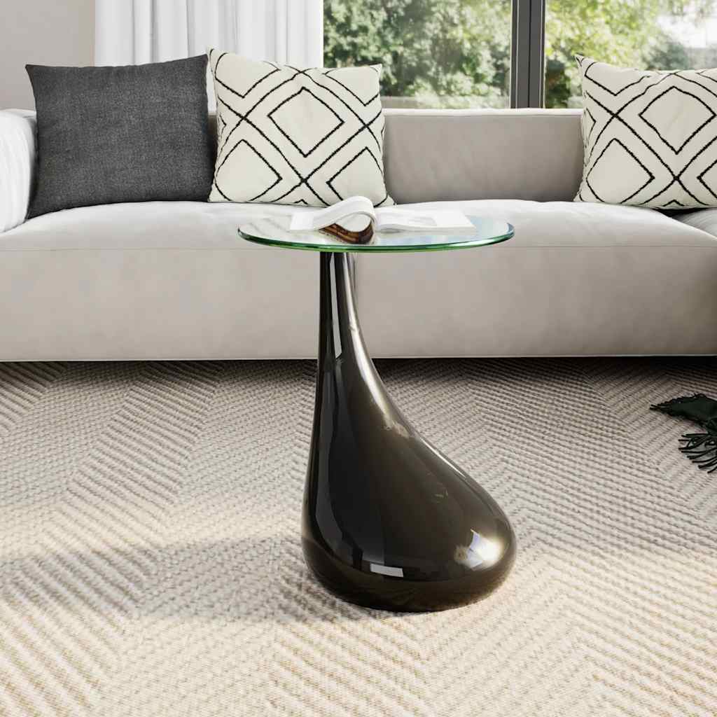 Salontafel Met Rond Glazen Tafelblad Hoogglans 1