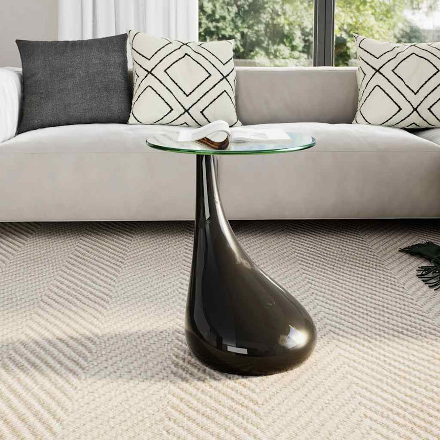 Salontafel Met Rond Glazen Tafelblad Hoogglans 1