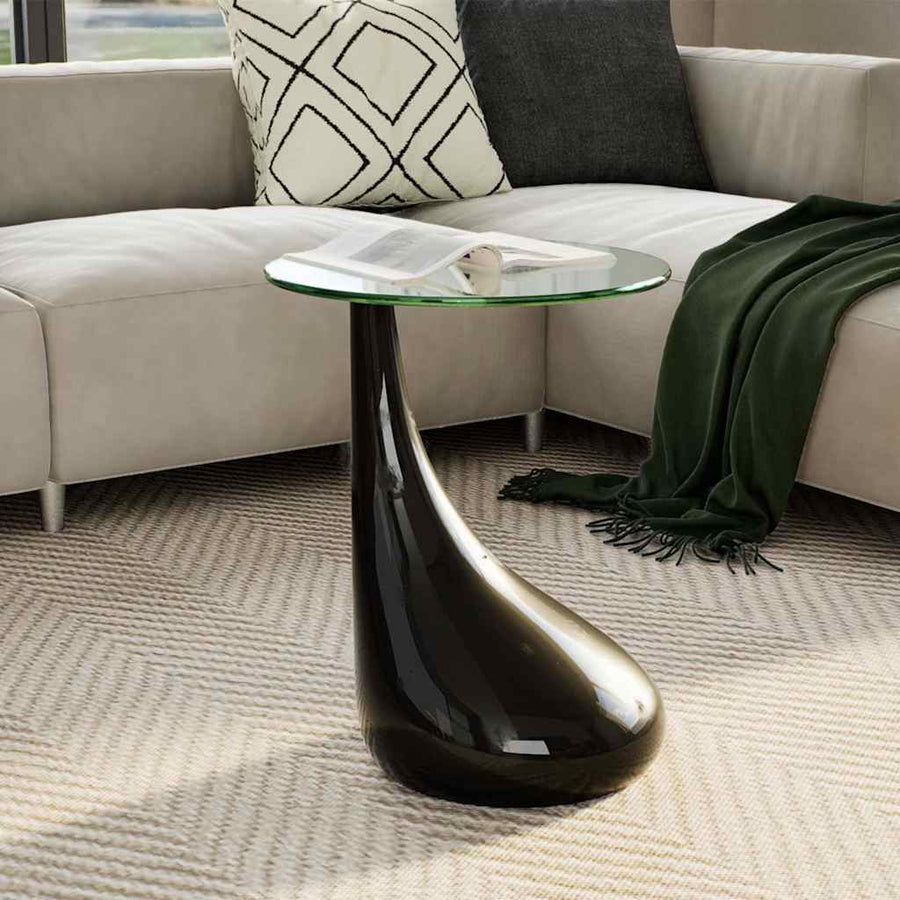 Salontafel Met Rond Glazen Tafelblad Hoogglans 1