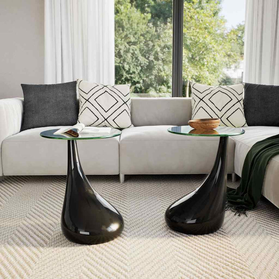 Salontafel Met Rond Glazen Tafelblad Hoogglans 2