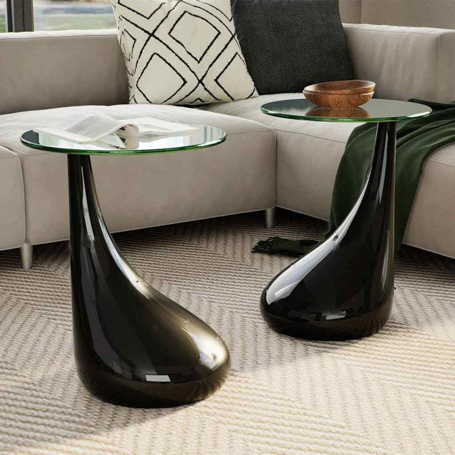 Salontafel Met Rond Glazen Tafelblad Hoogglans 2
