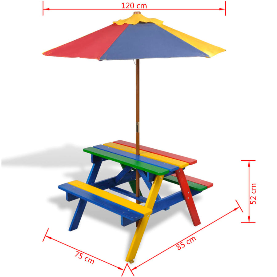 Kinderpicknicktafel Met Banken En Parasol Hout Meerkleurig