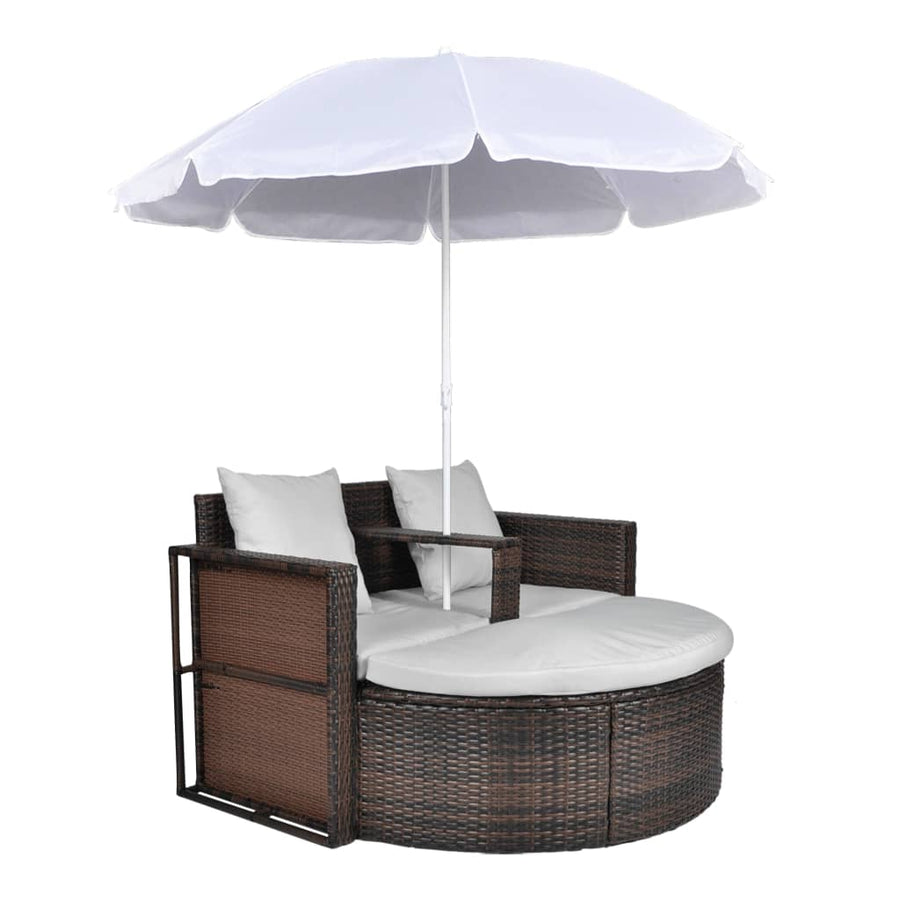 Tuinbed Met Parasol Poly Rattan Bruin