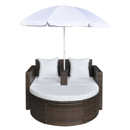 Tuinbed Met Parasol Poly Rattan Bruin