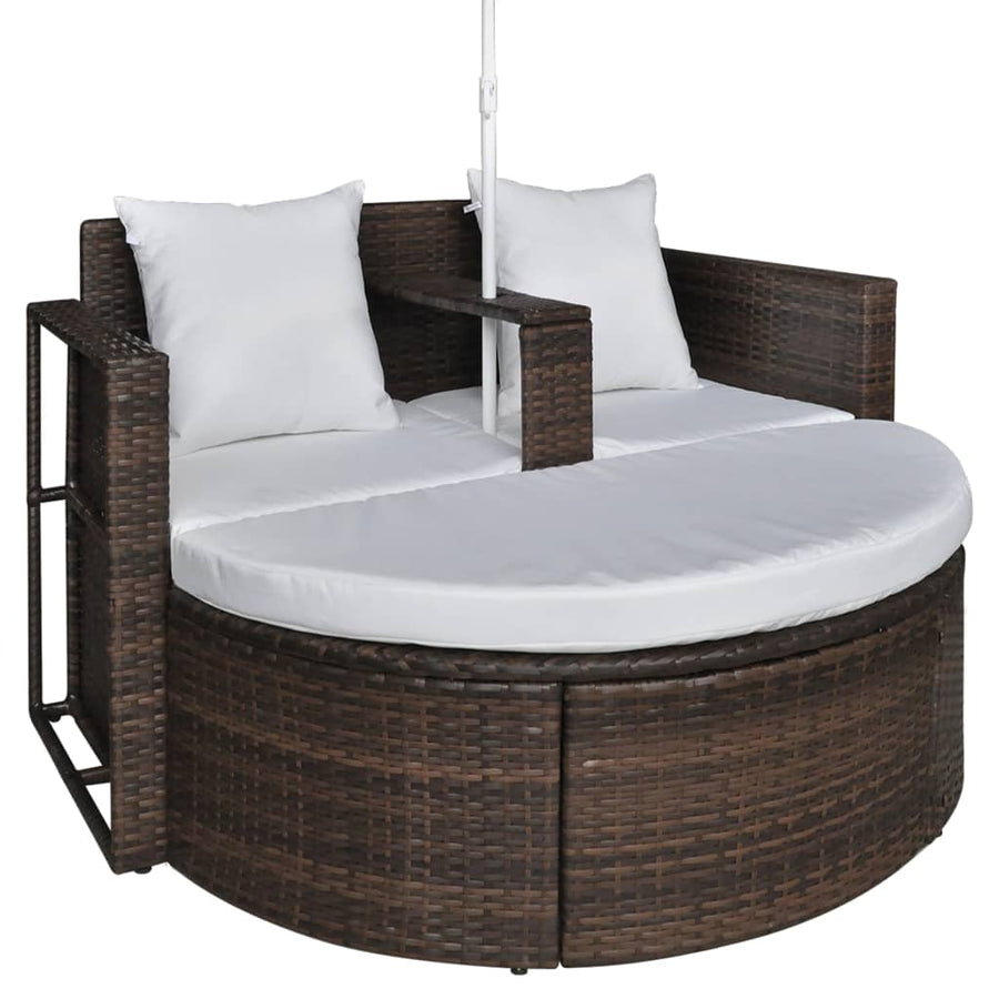 Tuinbed Met Parasol Poly Rattan Bruin
