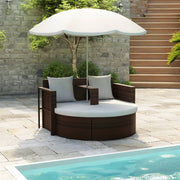 Tuinbed poly rattan bruin met parasol