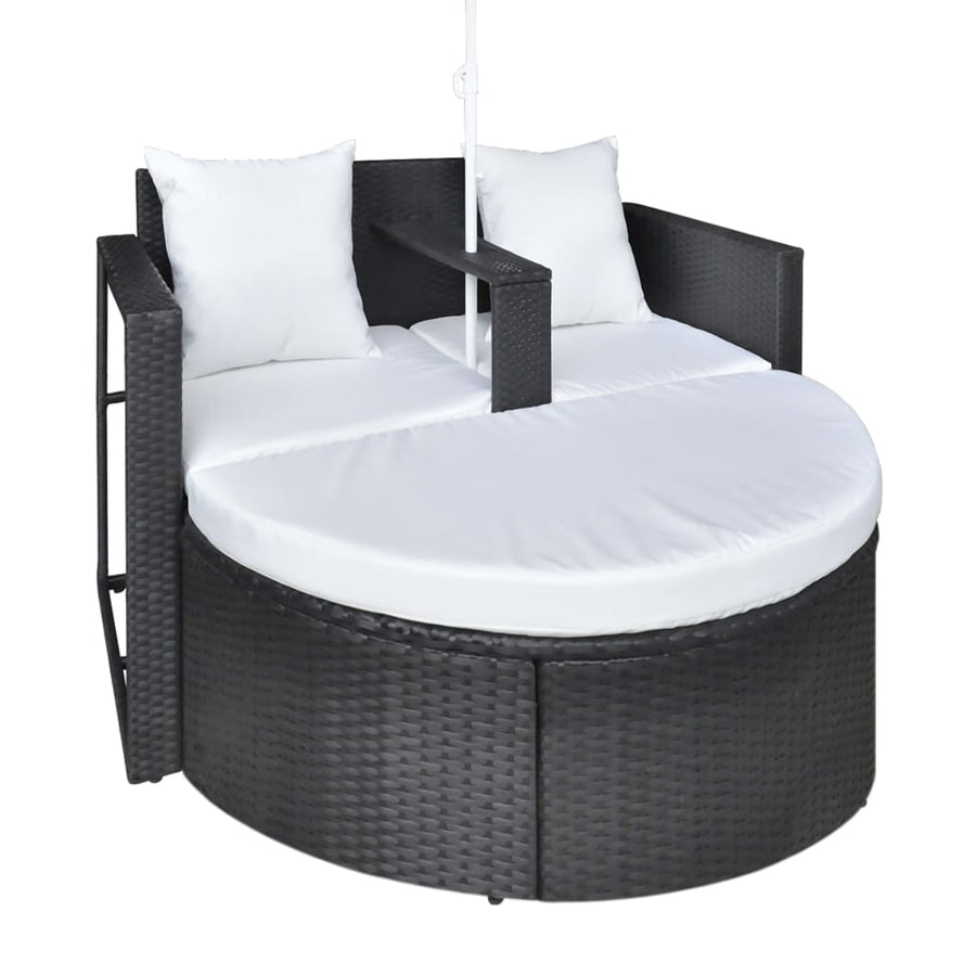 Tuinbed Met Parasol Poly Rattan Zwart en wit