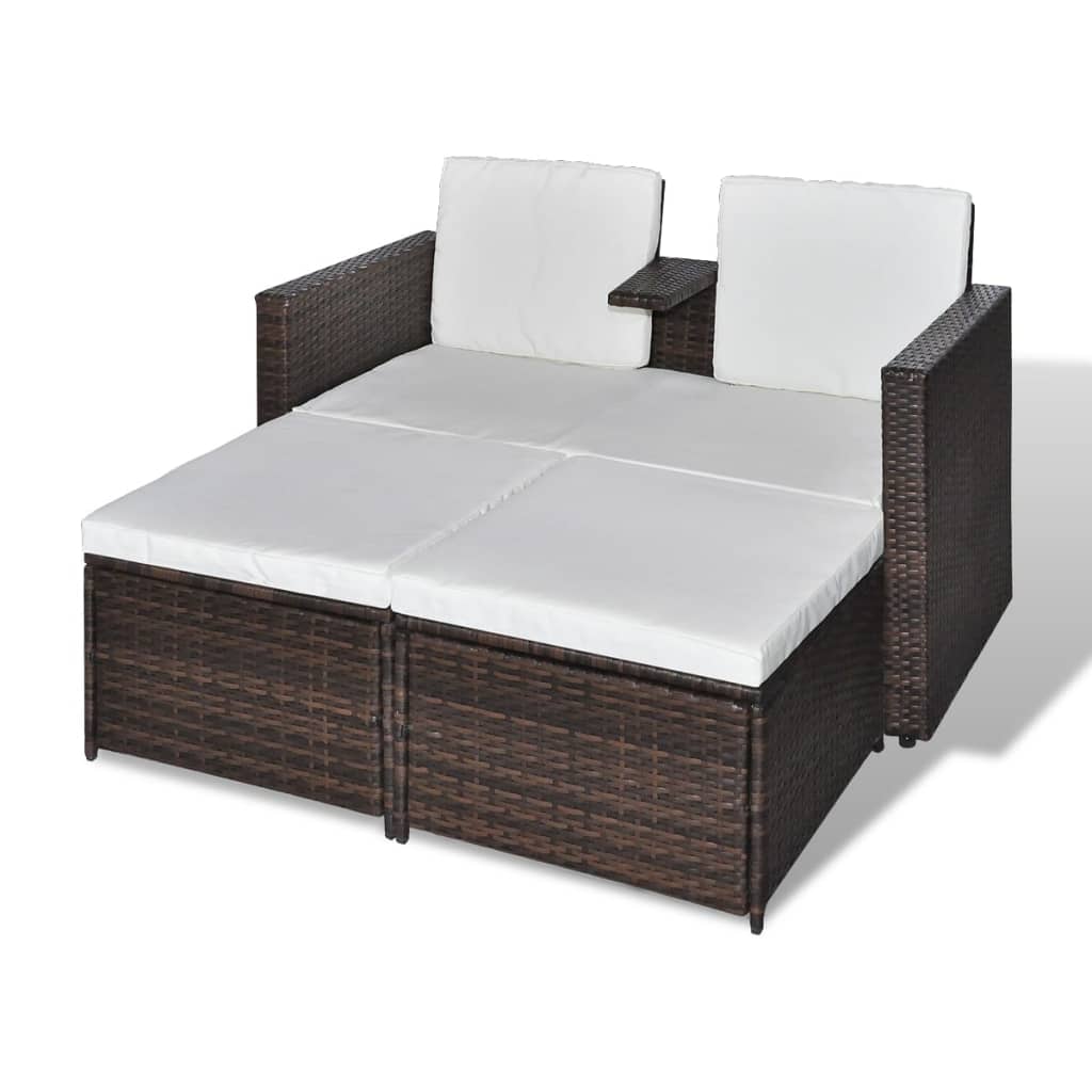 4-Delige Loungeset Met Kussens Poly Rattan Bruin