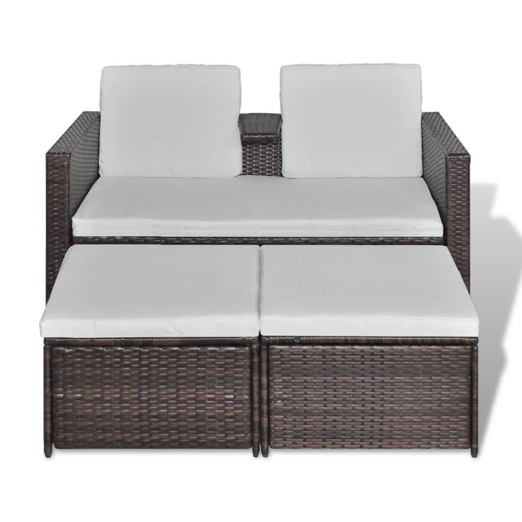 4-Delige Loungeset Met Kussens Poly Rattan Bruin