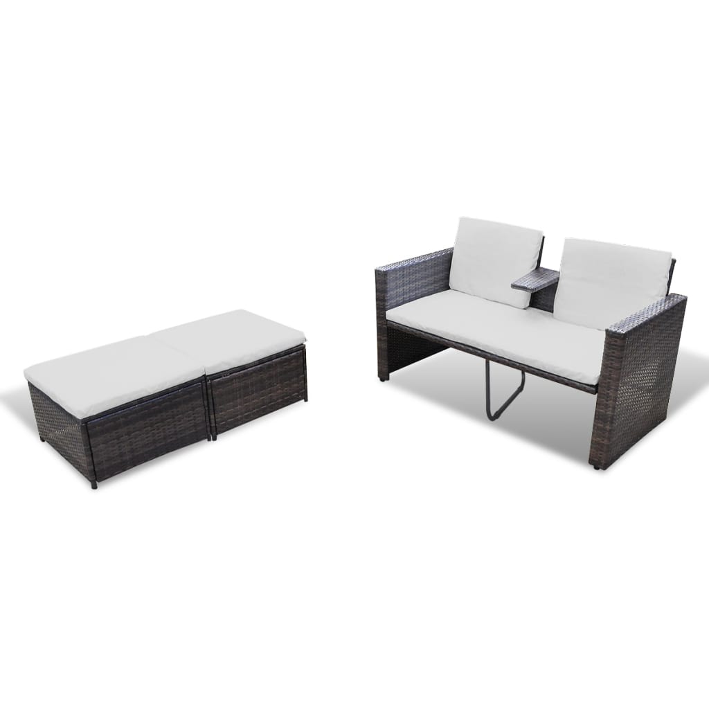 4-Delige Loungeset Met Kussens Poly Rattan Bruin
