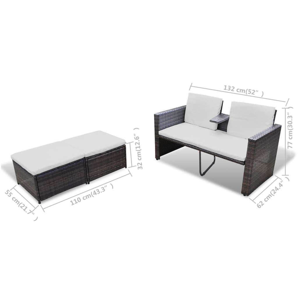 4-Delige Loungeset Met Kussens Poly Rattan Bruin