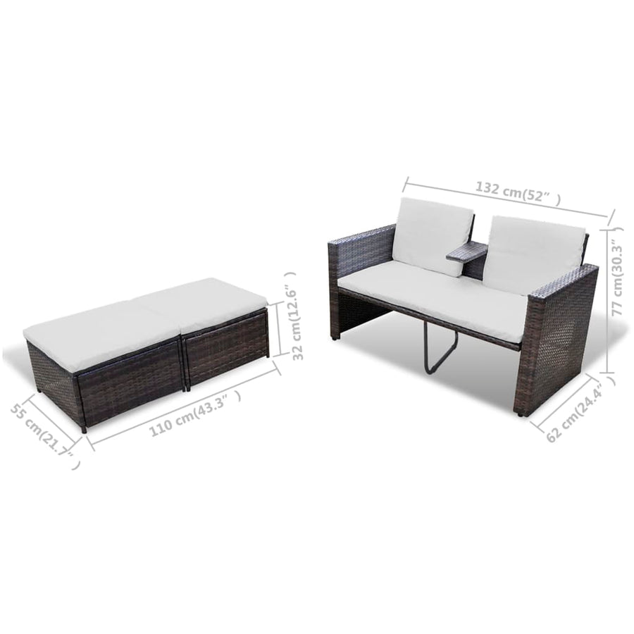 4-Delige Loungeset Met Kussens Poly Rattan Bruin