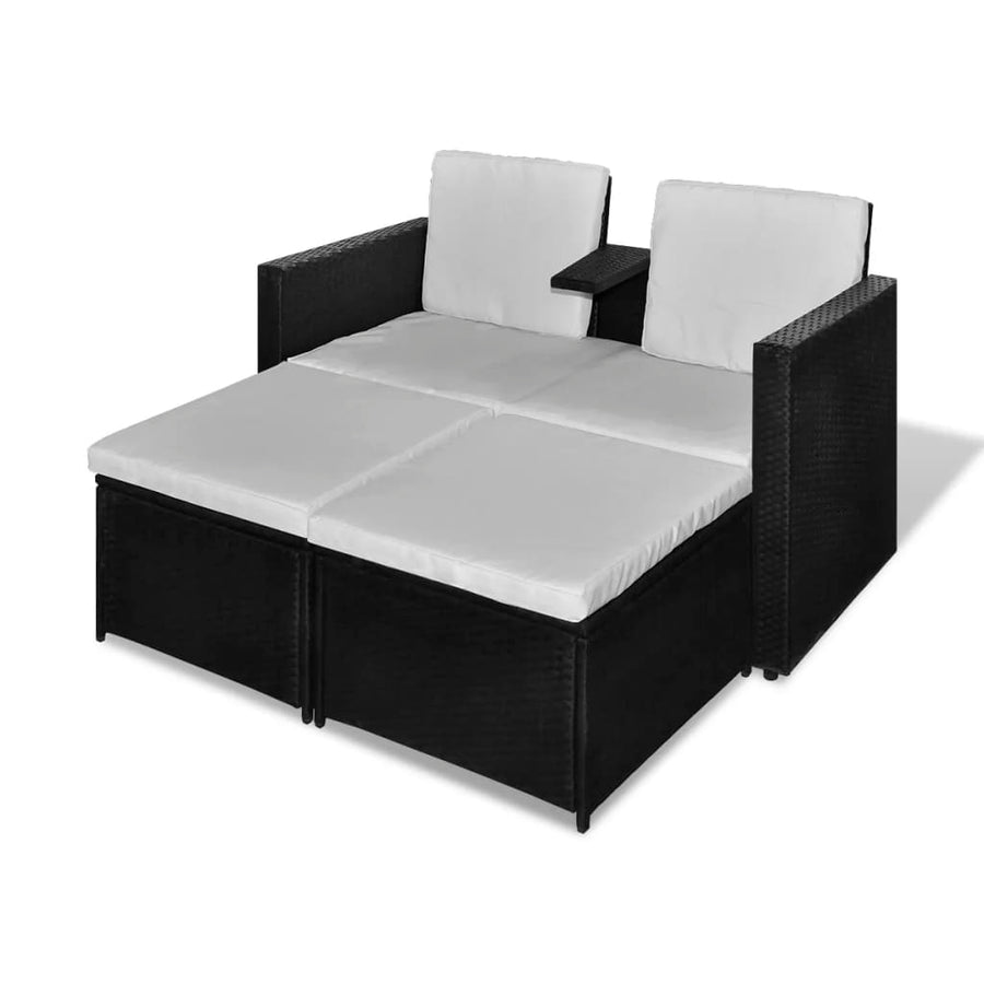 4-Delige Loungeset Met Kussens Poly Rattan Zwart en wit