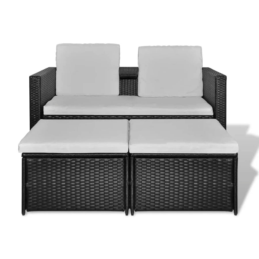 4-Delige Loungeset Met Kussens Poly Rattan Zwart en wit
